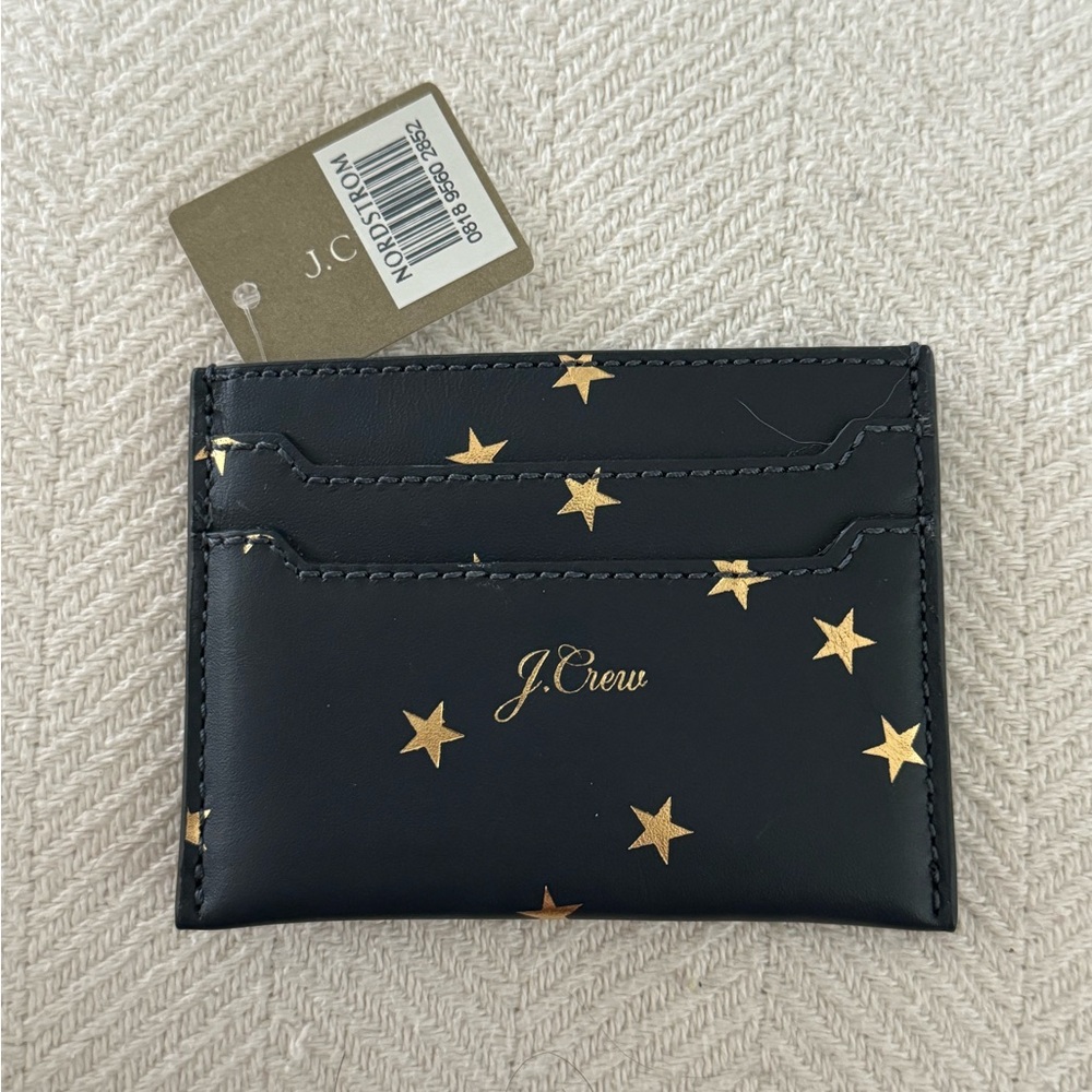 J. CREW Foil Print Star Leather Slip Card Case